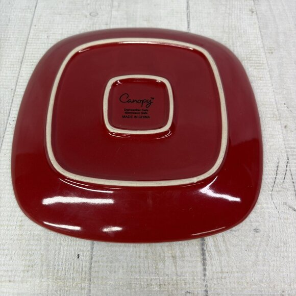 Home Trends CANOPY RED Cranberry Embossed Square Porcelain Salad Plates Set of 3 - Picture 7 of 14